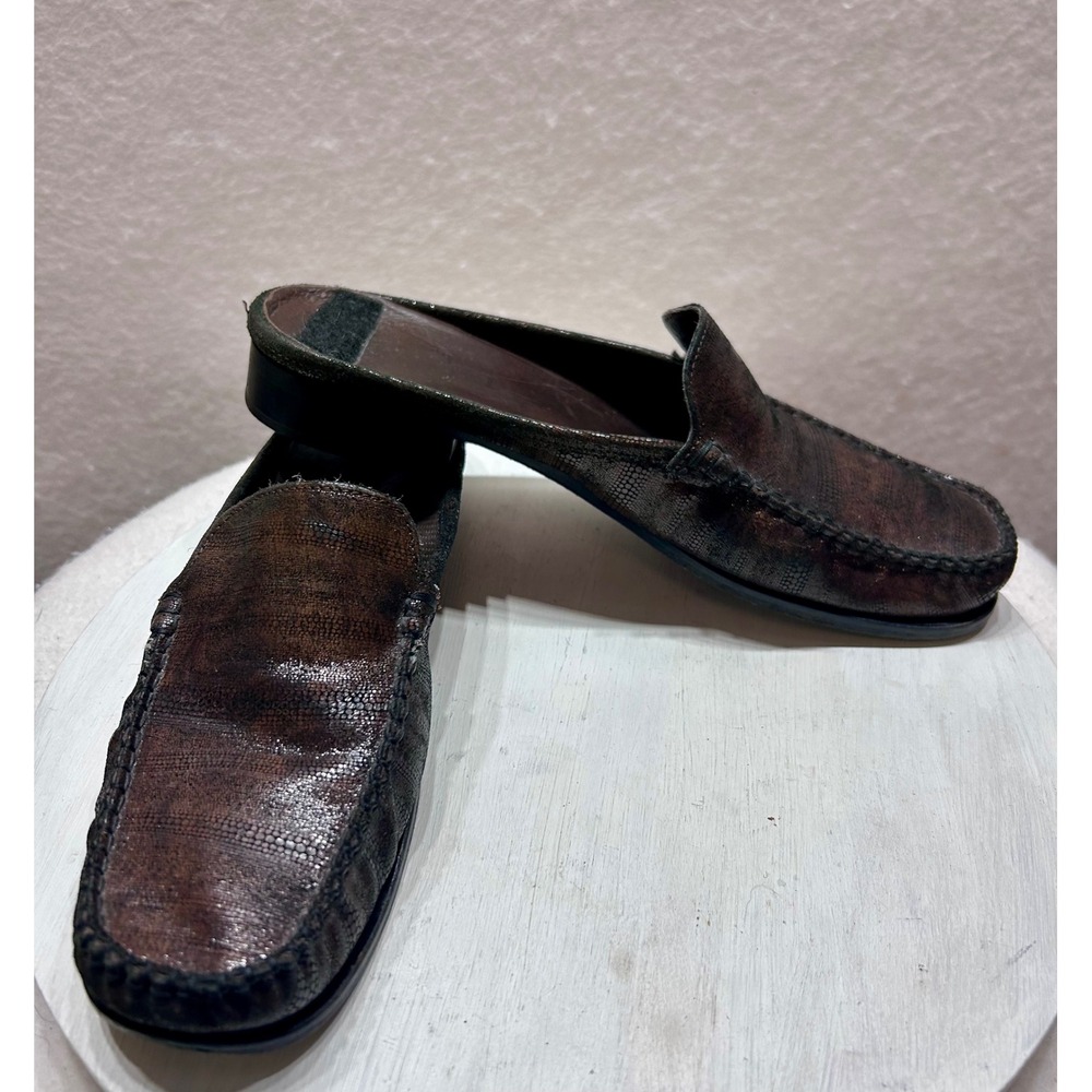 Sesto Meucci Women's Brown Lizard Embossed Leather Mules Loafers Slides Size 8N